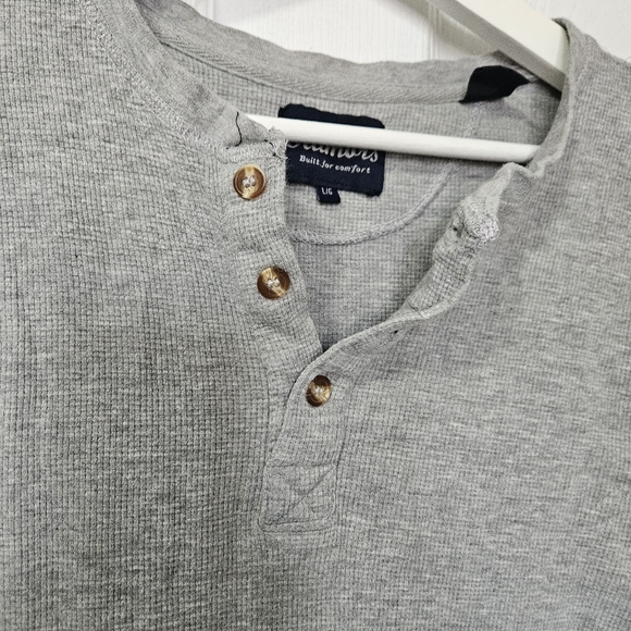 Grey Henley waffle knit long sleeve shirt - Picture 6 of 9
